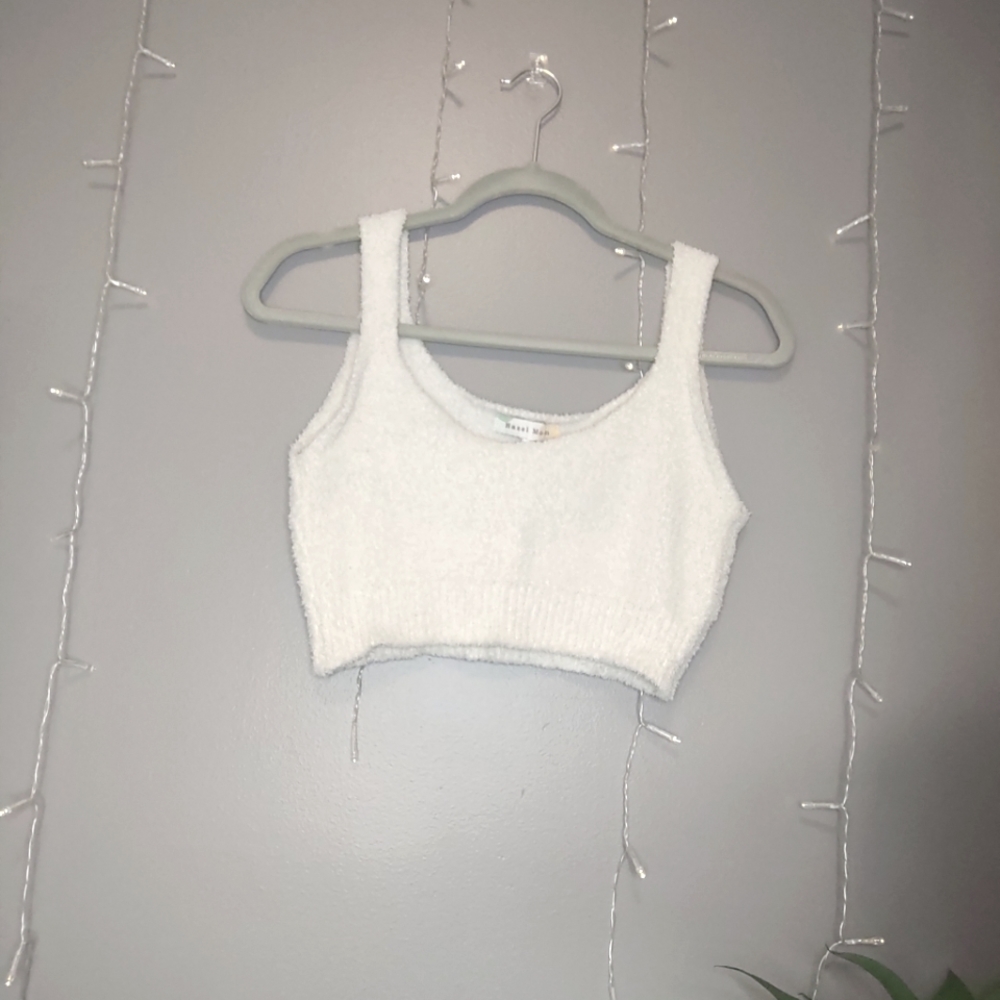 A cream colored, fuzzy crop top from Hazel Moon Size XS
